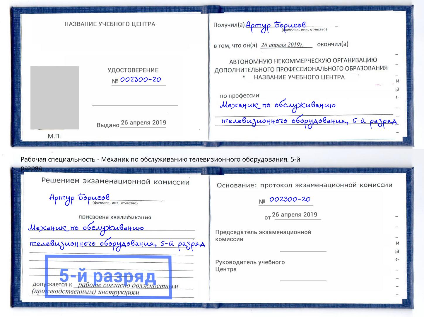 корочка 5-й разряд Механик по обслуживанию телевизионного оборудования Бугульма